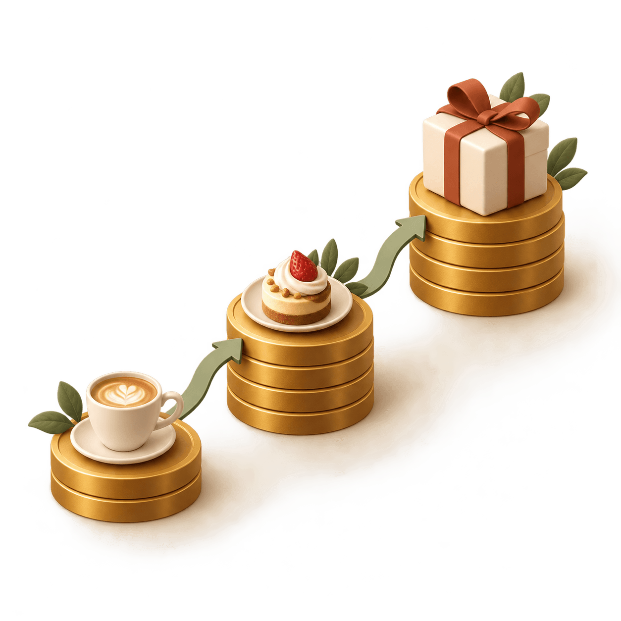 Progression des récompenses : un café, puis un dessert, puis un cadeau premium