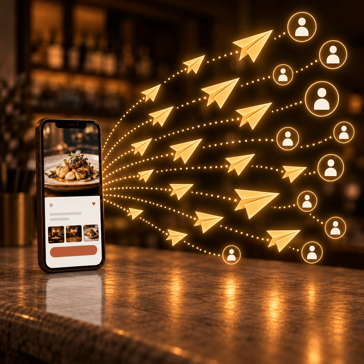 Téléphone au comptoir diffusant un message vers de nombreux clients