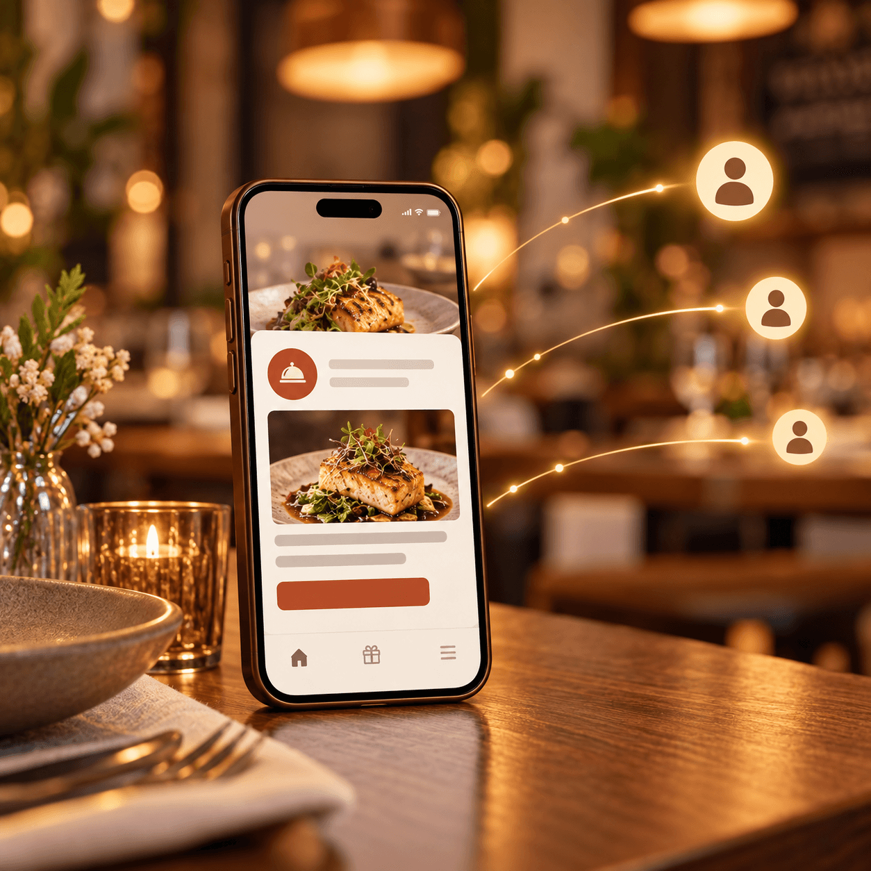 Téléphone affichant un message envoyé à des clients dans un restaurant